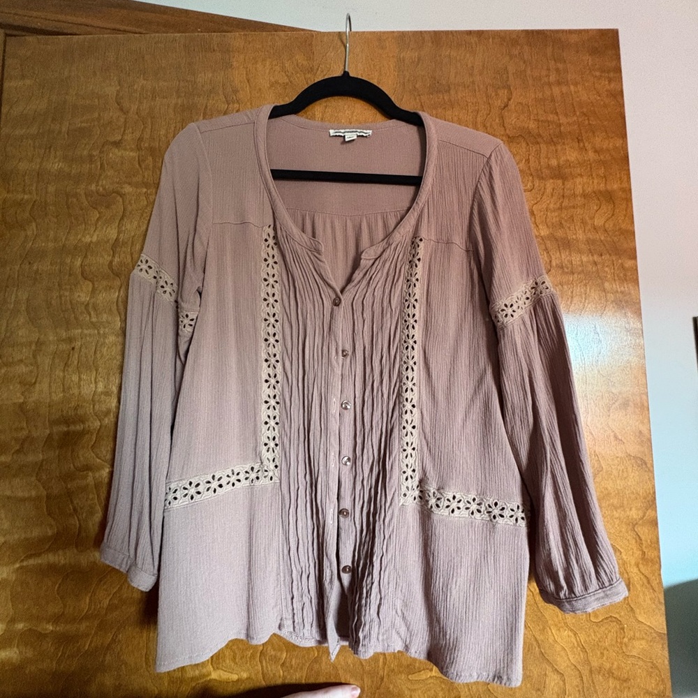American Eagle Outfitters Pink Pleated 3/4 Sleeve Blouse